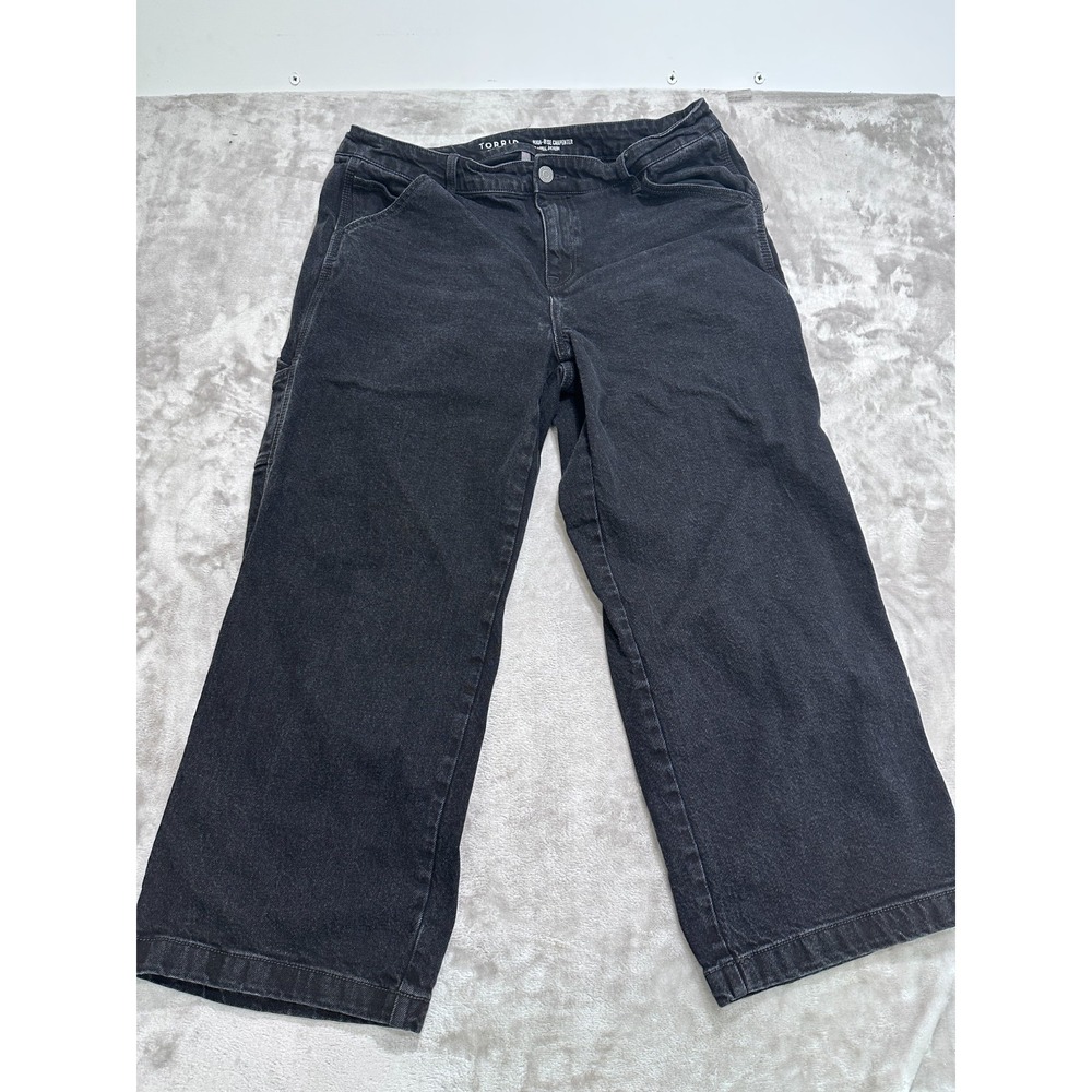 Torrid High-Rise Carpenter Jeans Womens 16S Black Classic Denim Wide Leg Cropped